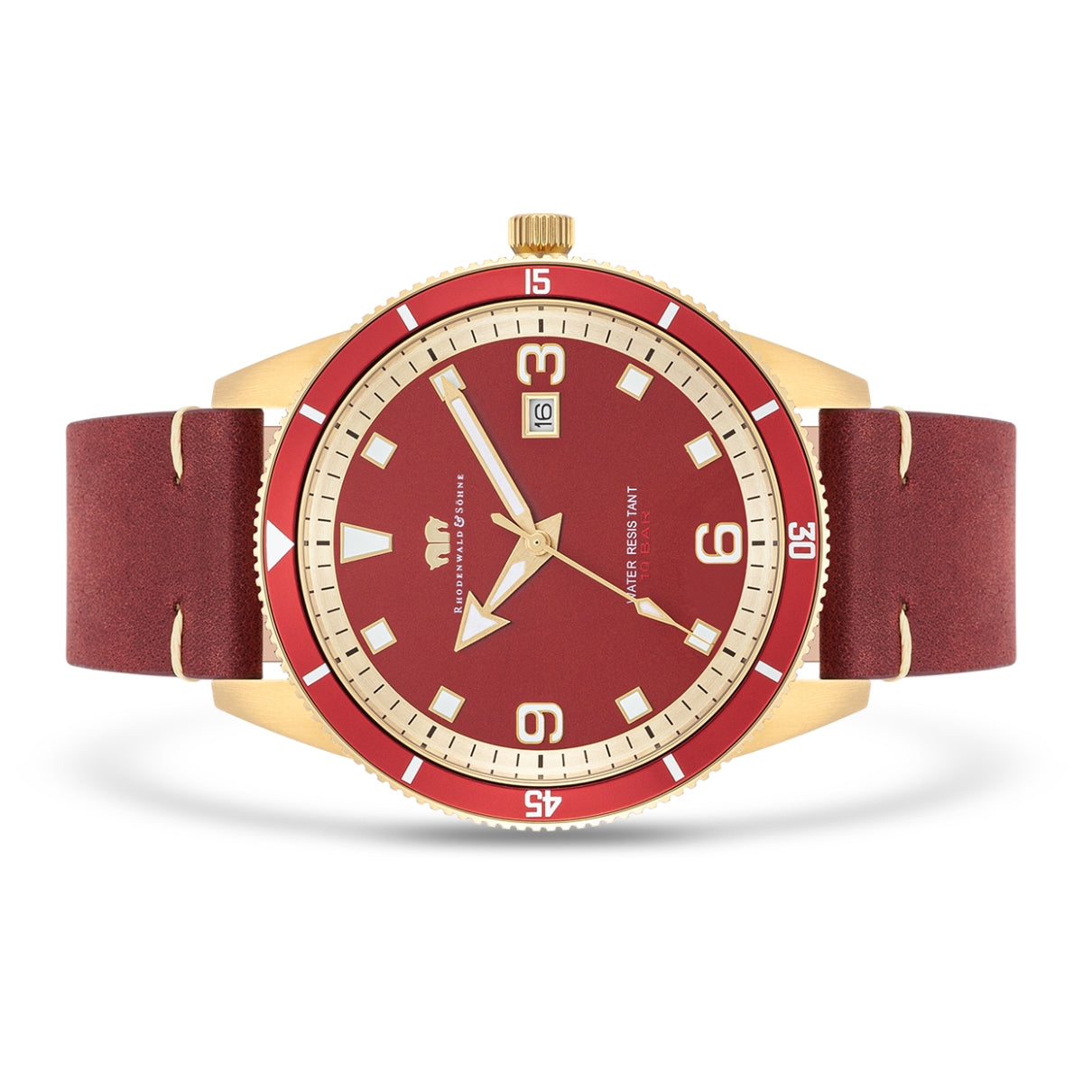 
                  
                    Herren Quarzuhr gelbgold Echtleder rot
                  
                