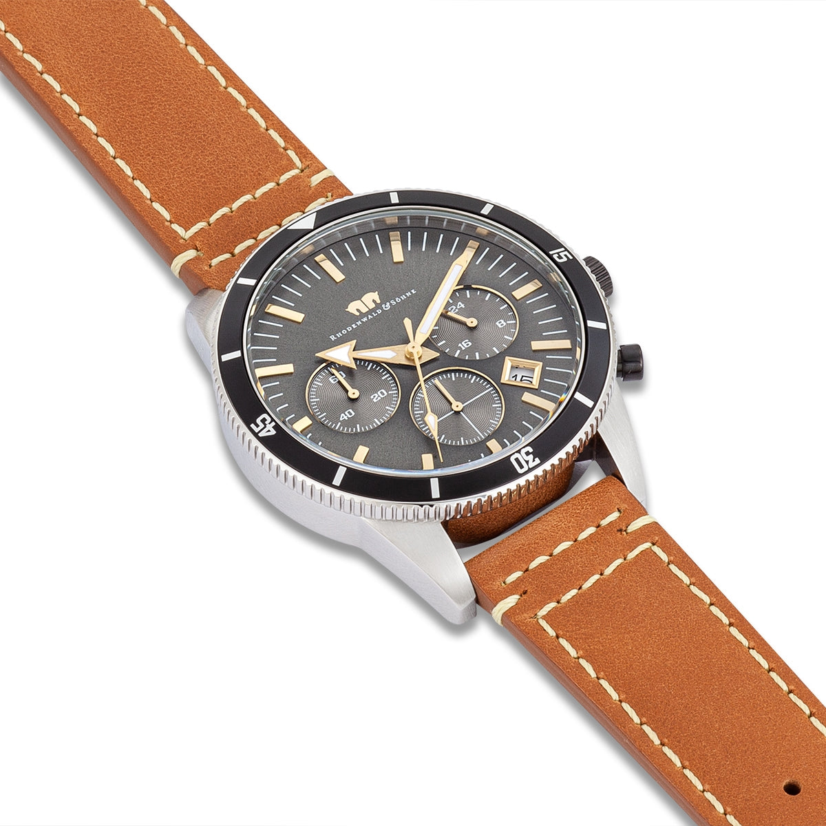 
                  
                    Herren Chronograph silber Echtleder braun
                  
                