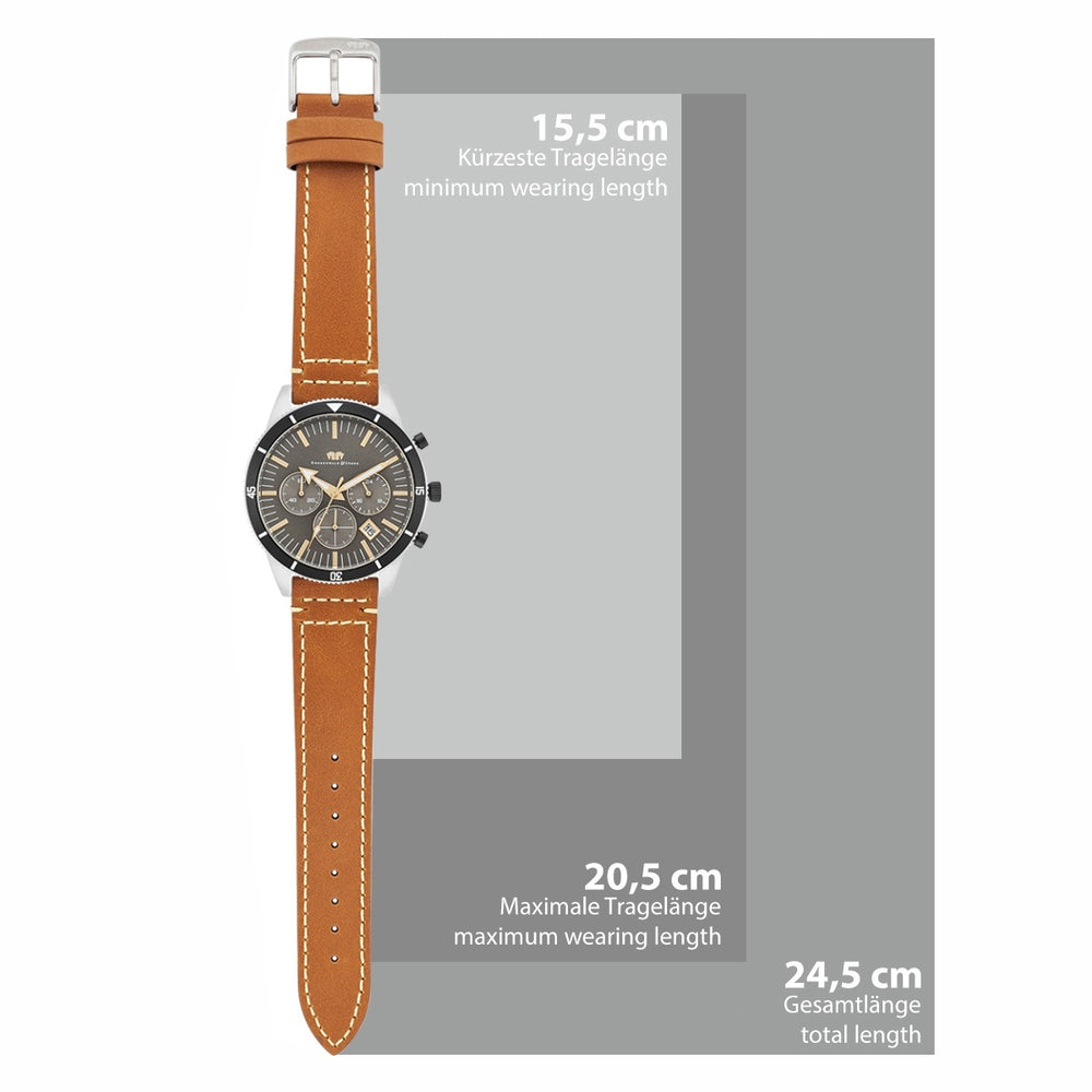 
                  
                    Herren Chronograph silber Echtleder braun
                  
                