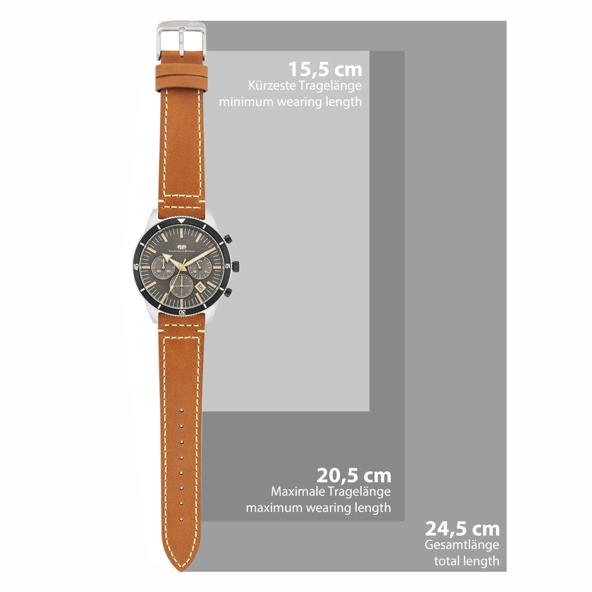 
                  
                    Herren Chronograph silber Echtleder braun
                  
                