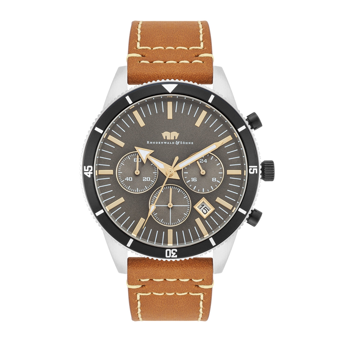 
                  
                    Herren Chronograph silber Echtleder braun
                  
                