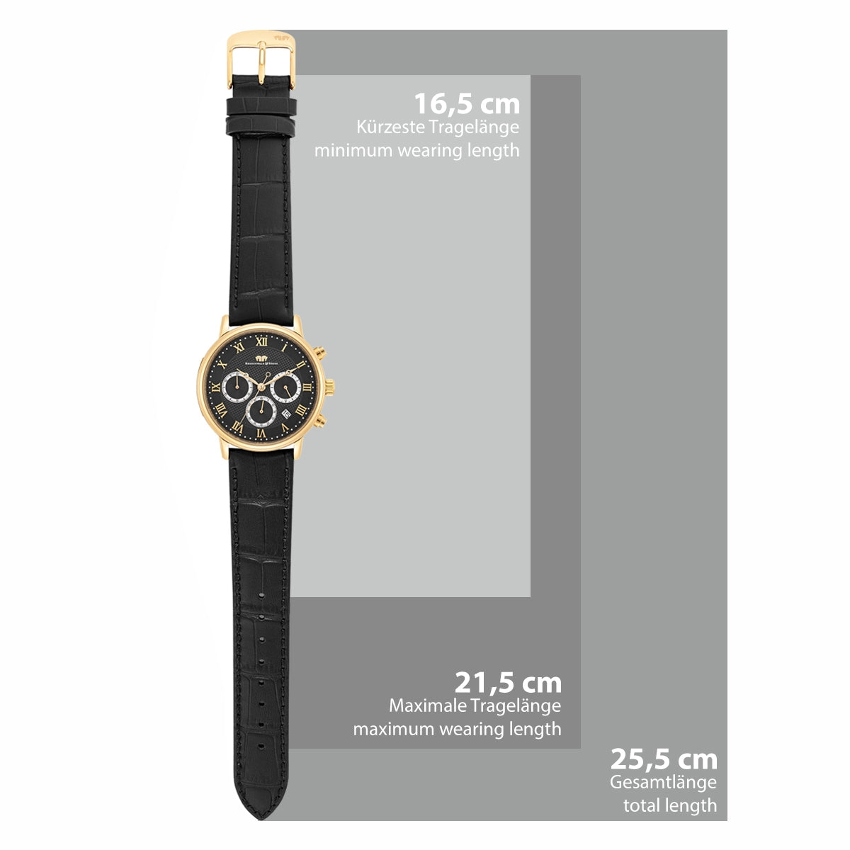 
                  
                    Herren Chronograph gelbgold Echtleder schwarz
                  
                