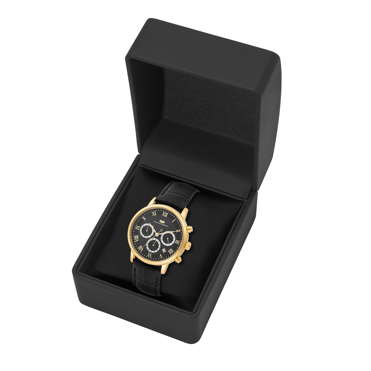 
                  
                    Herren Chronograph gelbgold Echtleder schwarz
                  
                