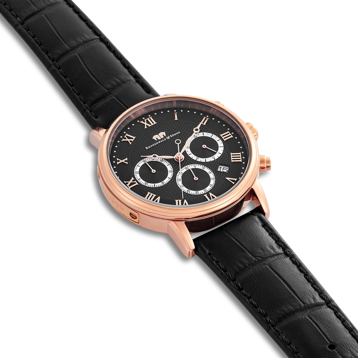 
                  
                    Herren Chronograph roségold Echtleder schwarz
                  
                