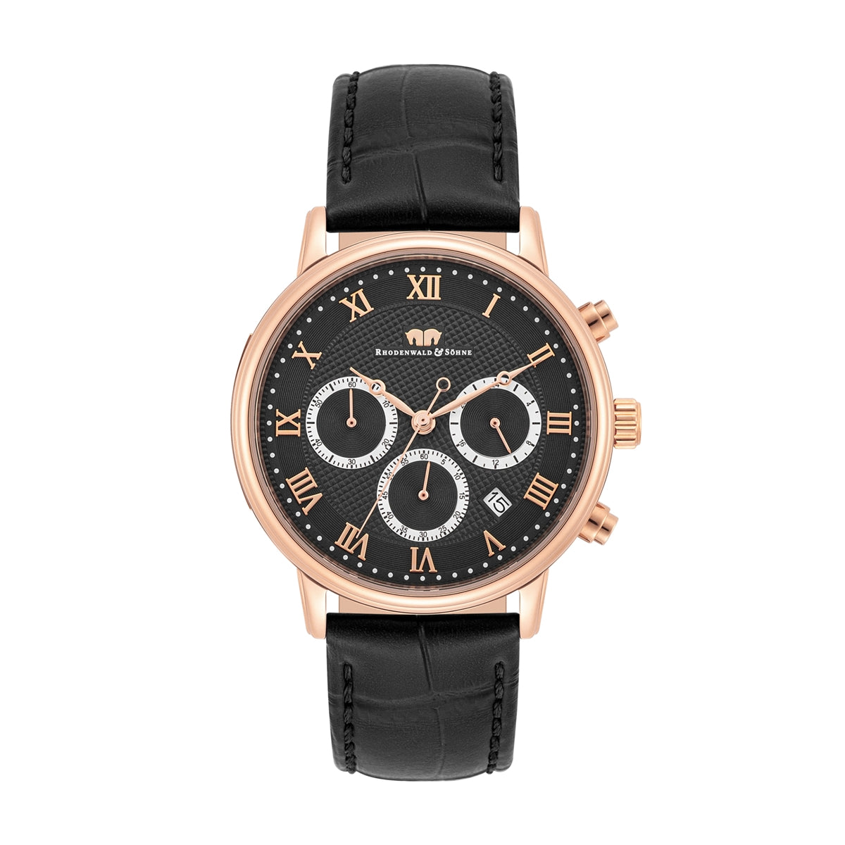 
                  
                    Herren Chronograph roségold Echtleder schwarz
                  
                