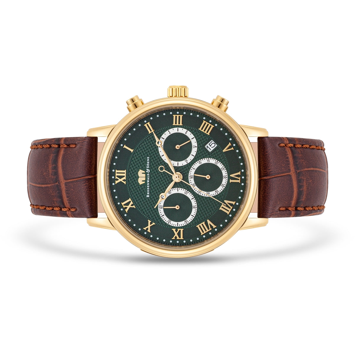 
                  
                    Herren Chronograph gelbgold Echtleder dunkelbraun
                  
                