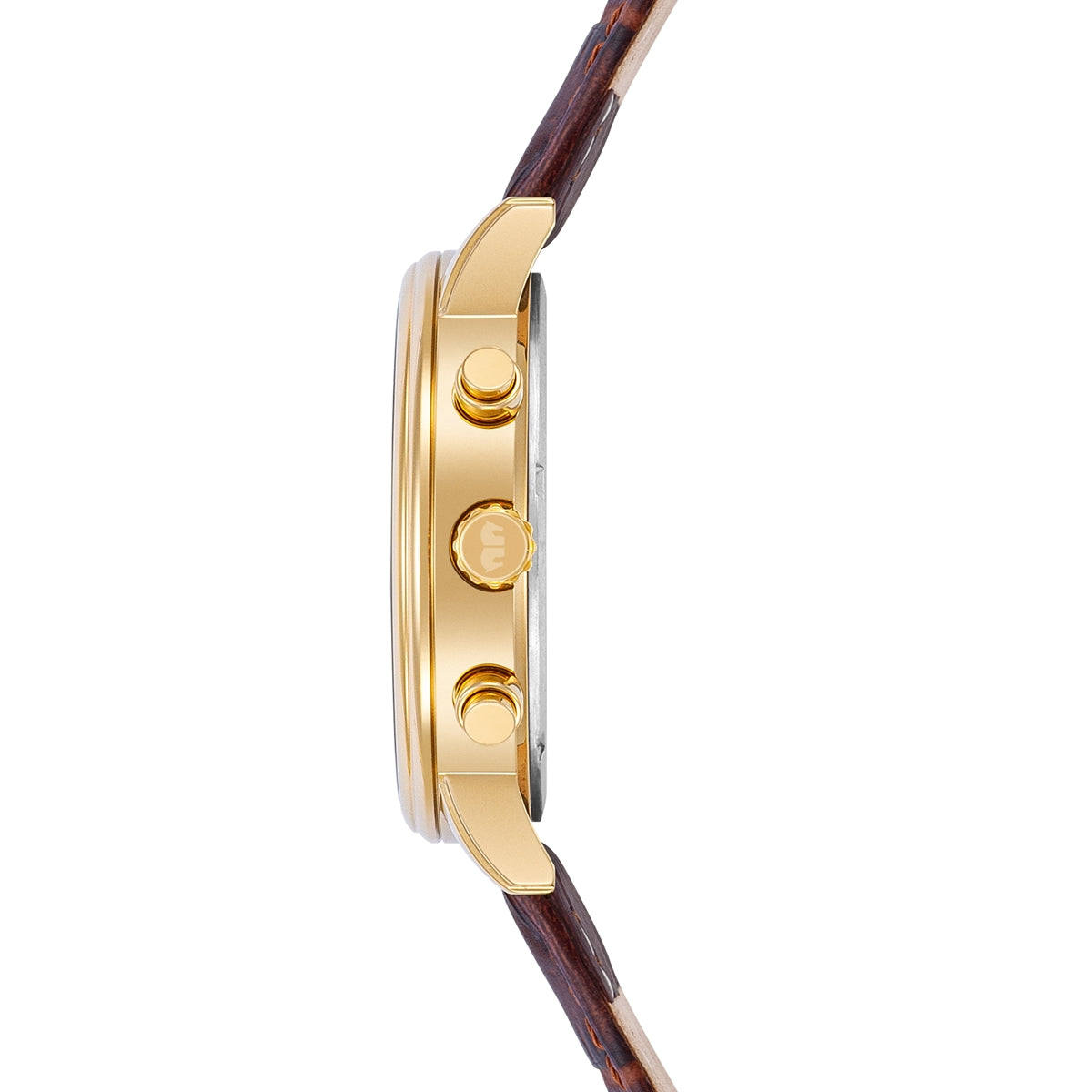 
                  
                    Herren Chronograph gelbgold Echtleder dunkelbraun
                  
                
