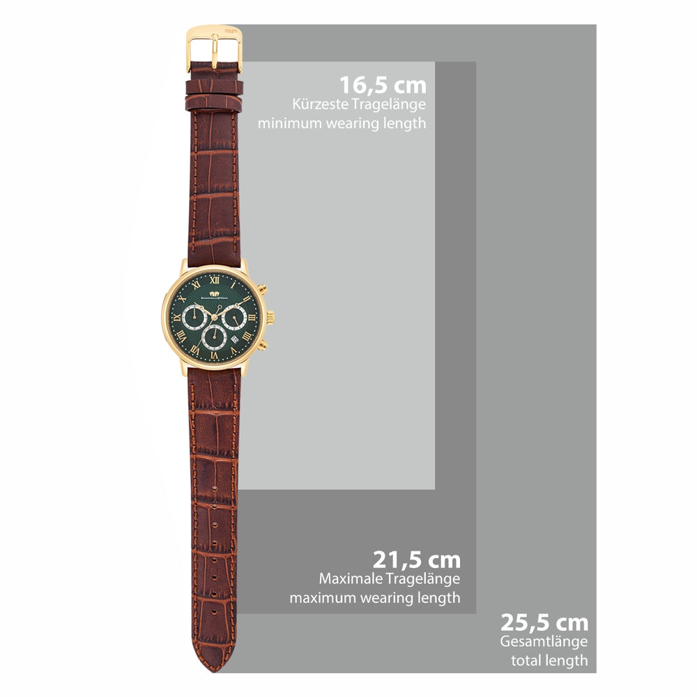 
                  
                    Herren Chronograph gelbgold Echtleder dunkelbraun
                  
                