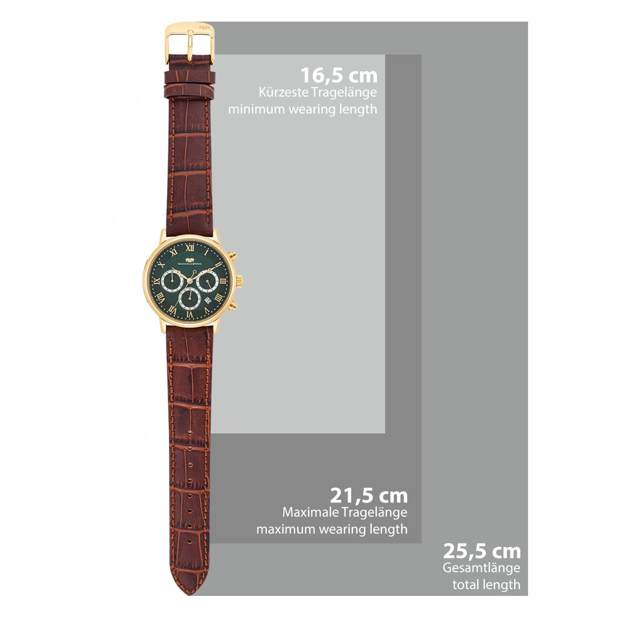 
                  
                    Herren Chronograph gelbgold Echtleder dunkelbraun
                  
                